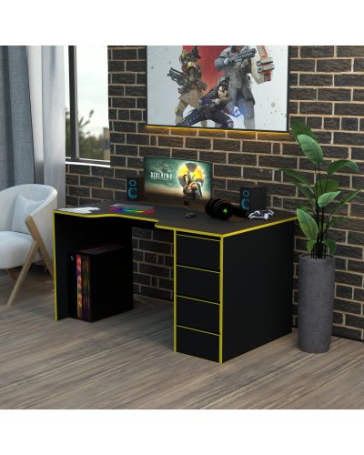 Biurko gamingowe Rasin RS-33 czarny+żółty